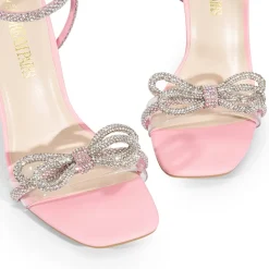 Bowknots Square Toe Rhinestone Heels