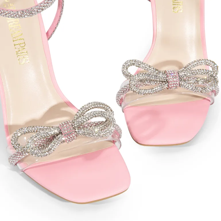 Bowknots Square Toe Rhinestone Heels