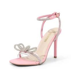 Bowknots Square Toe Rhinestone Heels