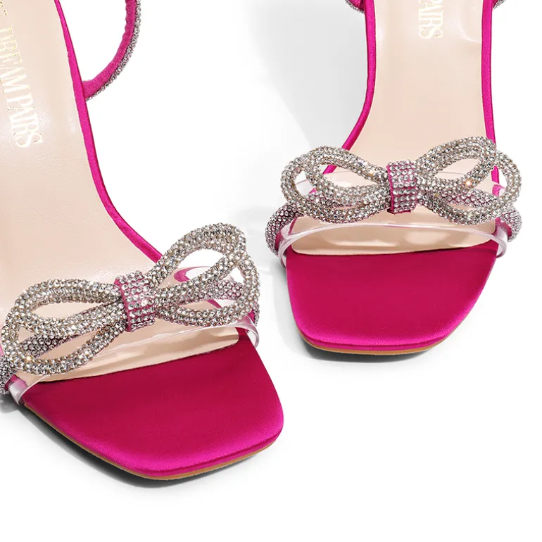Bowknots Square Toe Rhinestone Heels