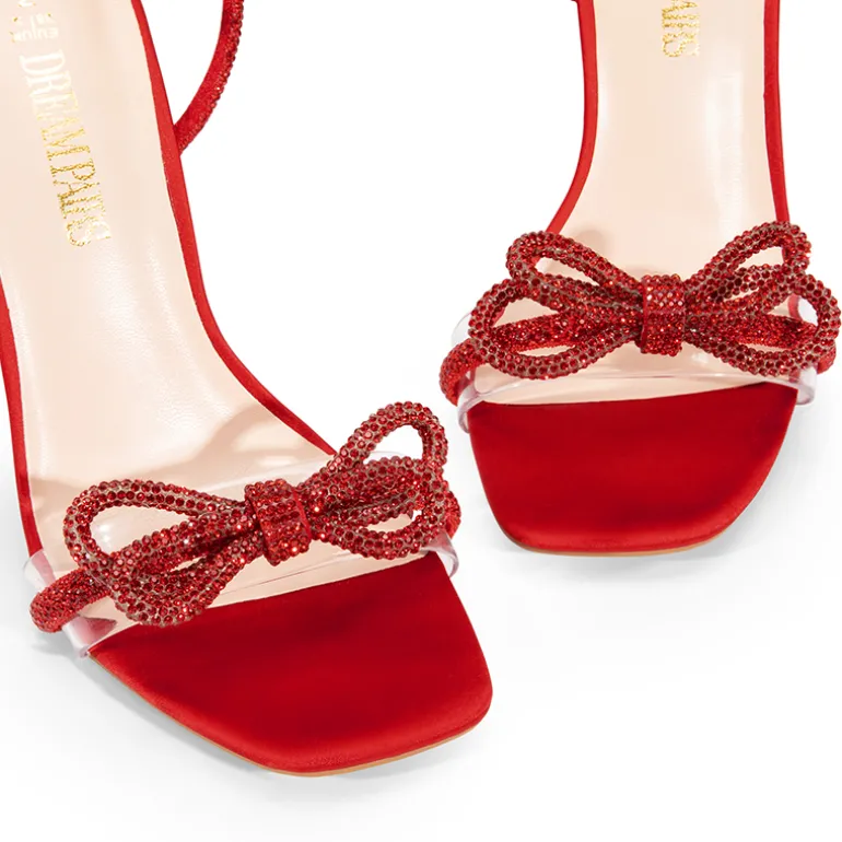 Bowknots Square Toe Rhinestone Heels