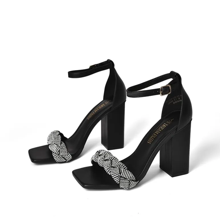 Braided Ankle Strap Block Heel Sandals