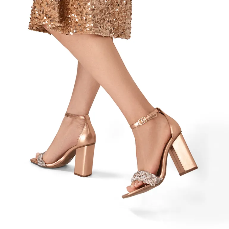 Braided Ankle Strap Block Heel Sandals
