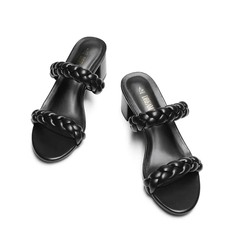 Braided Double-Strap Block Heel Sandals