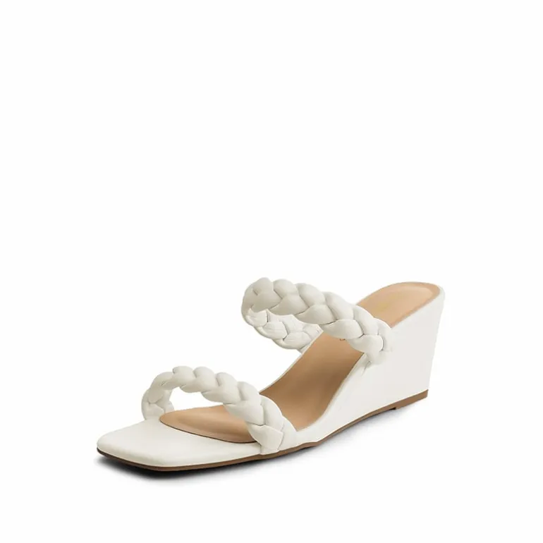 Braided Straps Square Toe Wedge Sandals