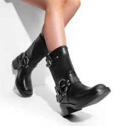 Buckles Motorcycle Mid-Calf Boots