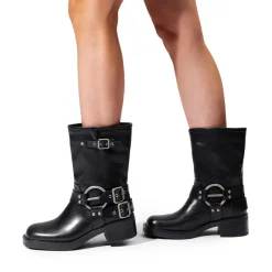 Buckles Motorcycle Mid-Calf Boots
