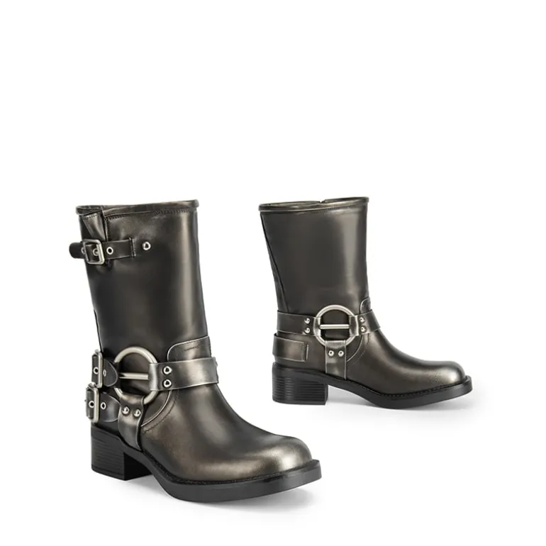 Buckles Motorcycle Mid-Calf Boots