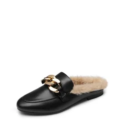 Chain Closed Toe Fur Lined Mules