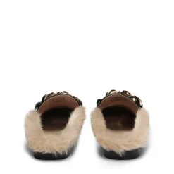 Chain Closed Toe Fur Lined Mules