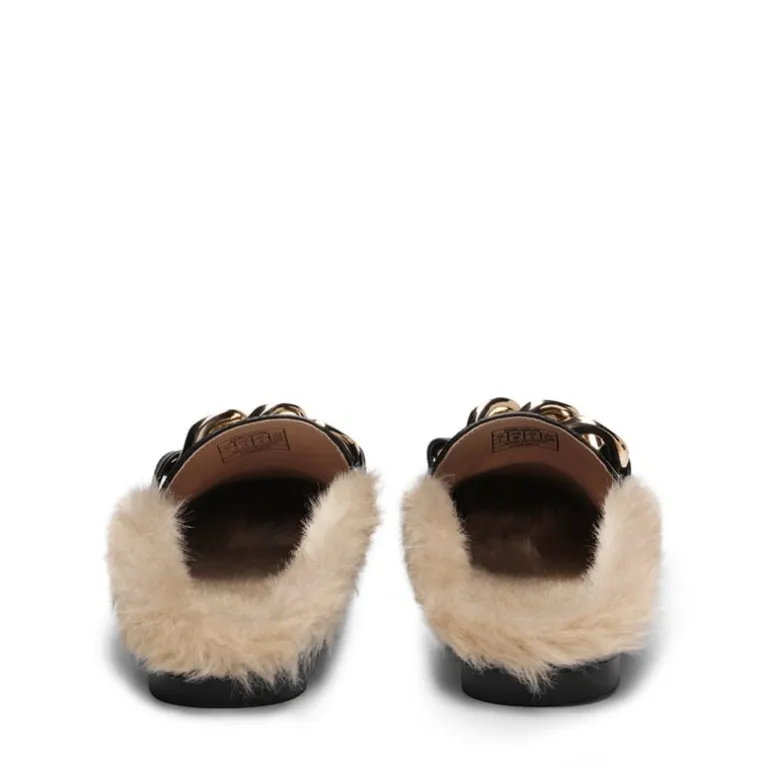 Chain Closed Toe Fur Lined Mules