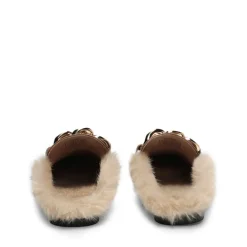 Chain Closed Toe Fur Lined Mules