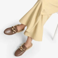 Chain Closed Toe Fur Lined Mules