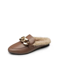 Chain Closed Toe Fur Lined Mules