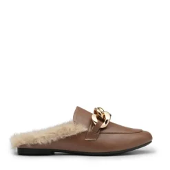 Chain Closed Toe Fur Lined Mules
