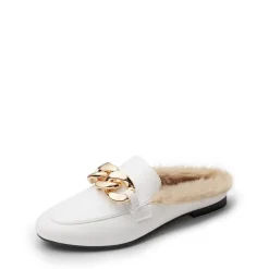 Chain Closed Toe Fur Lined Mules