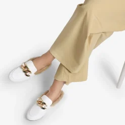 Chain Closed Toe Fur Lined Mules