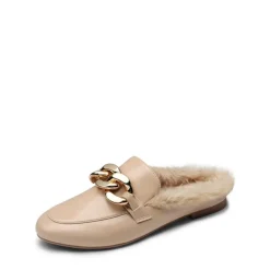 Chain Closed Toe Fur Lined Mules