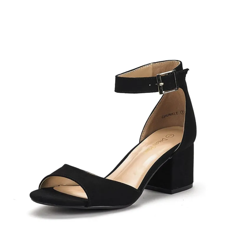 Chunkle Low Heel Ankle Strap Chunky Sandals