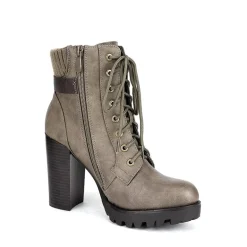Chunky Round-Toe High Heel Ankle Boots