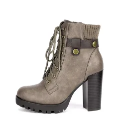 Chunky Round-Toe High Heel Ankle Boots