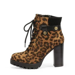 Chunky Round-Toe High Heel Ankle Boots
