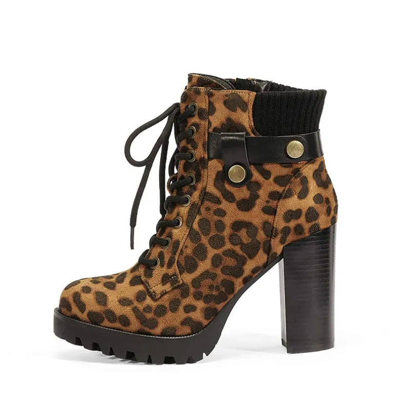 Chunky Round-Toe High Heel Ankle Boots