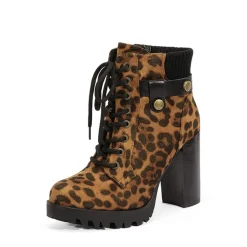 Chunky Round-Toe High Heel Ankle Boots