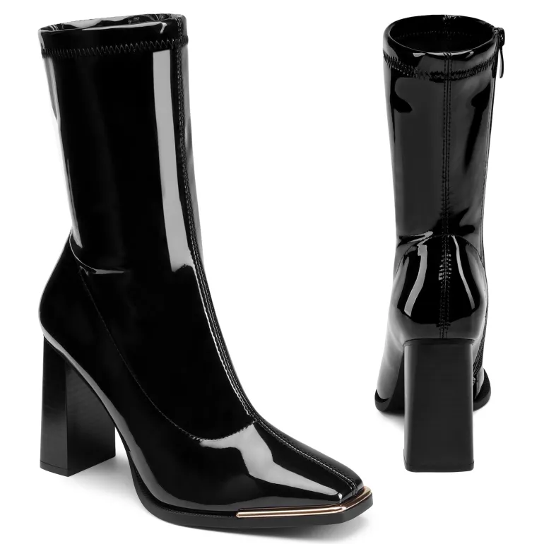 Chunky Square Toe Mid Calf Boots
