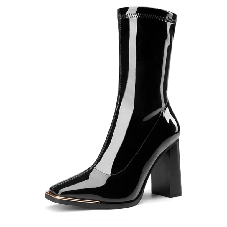 Chunky Square Toe Mid Calf Boots