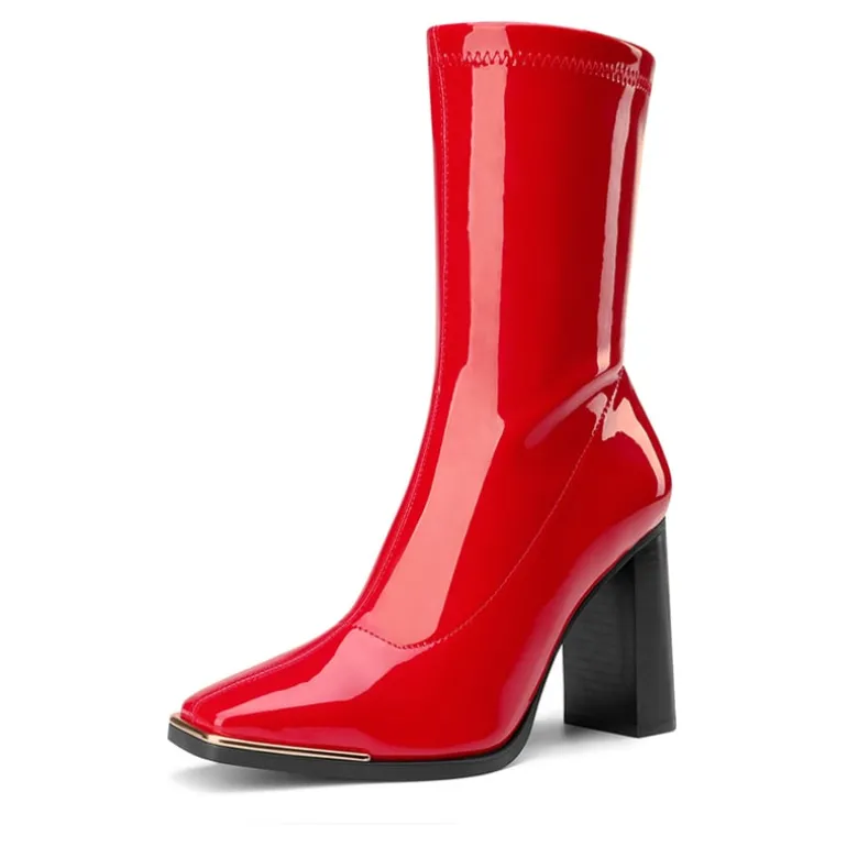 Chunky Square Toe Mid Calf Boots