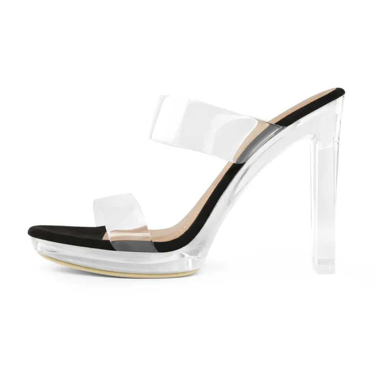 Clear Strap Block Heel Sandals