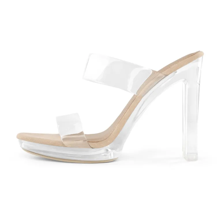 Clear Strap Block Heel Sandals