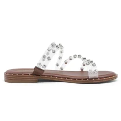 Clear Studded Rhinestone Flat Sandals