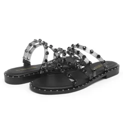 Clear Studded Rhinestone Flat Sandals