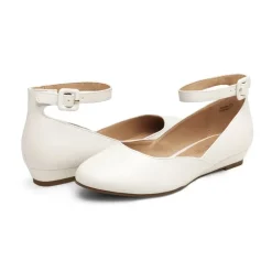 Comfortable Ankle Strap Low Wedge Flats