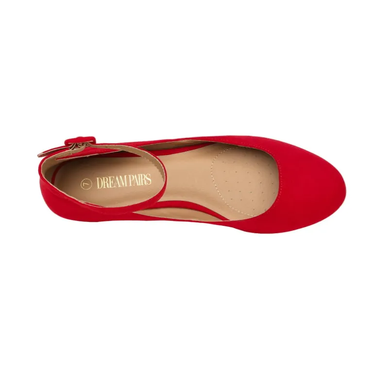 Comfortable Ankle Strap Low Wedge Flats