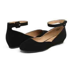 Comfortable Ankle Strap Low Wedge Flats