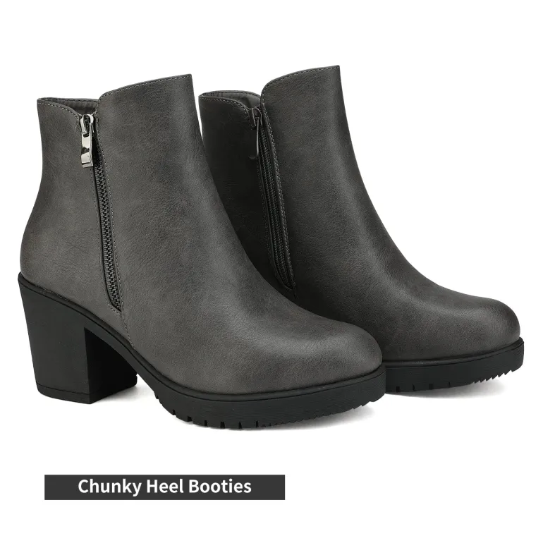 Comfortable Low Heel Chunky Ankle Boots