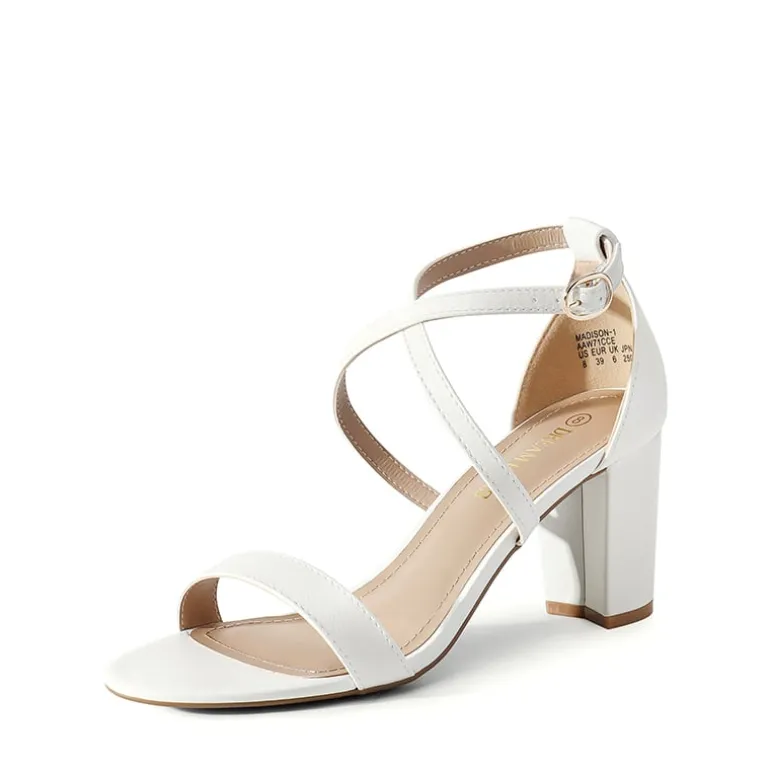 Criss Cross Chunky Heel Ankle Strap Sandals
