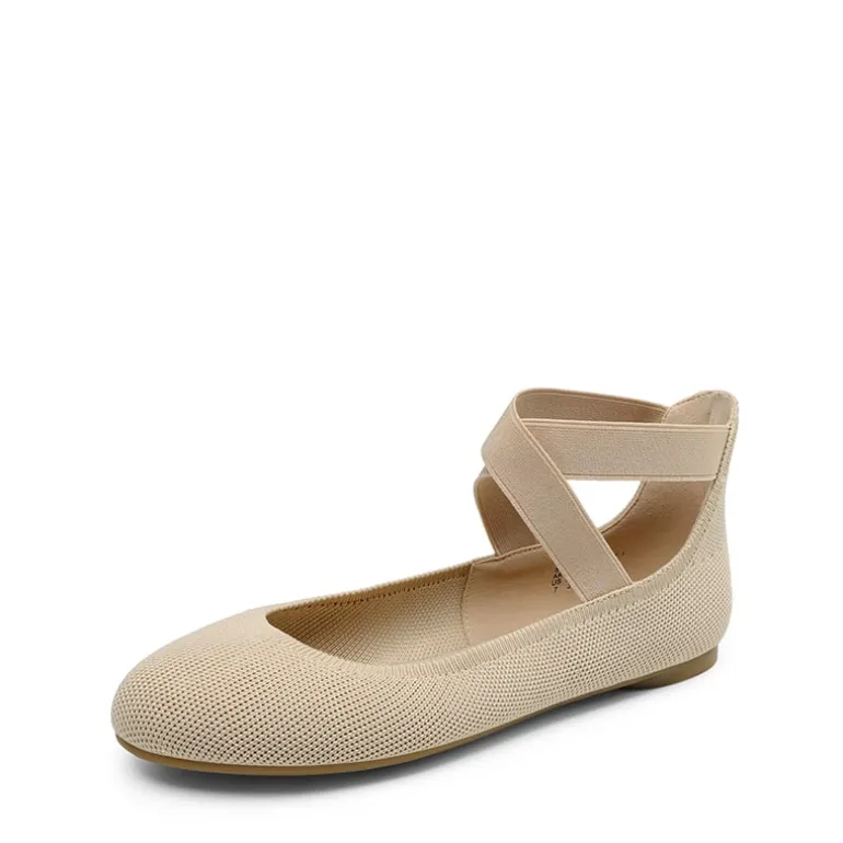 Crossover Ankle Strap Knit Ballet Flats