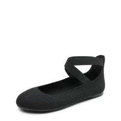 Crossover Ankle Strap Knit Ballet Flats