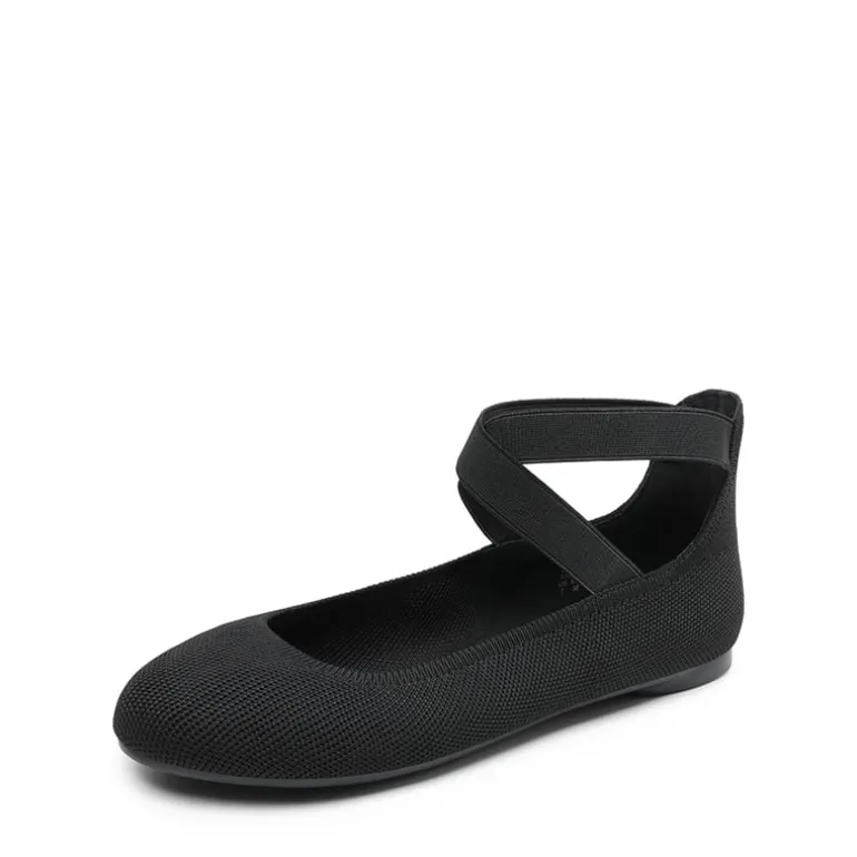 Crossover Ankle Strap Knit Ballet Flats