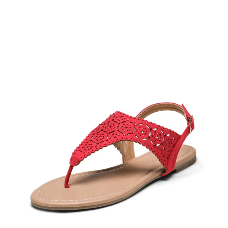 Cut Out Rhinestone Flat Sandals