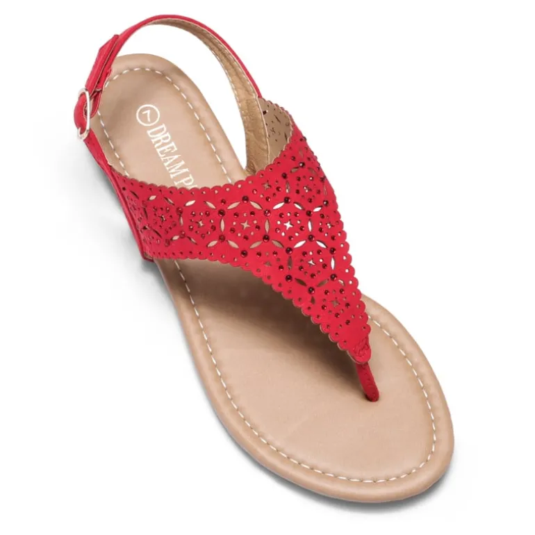 Cut Out Rhinestone Flat Sandals