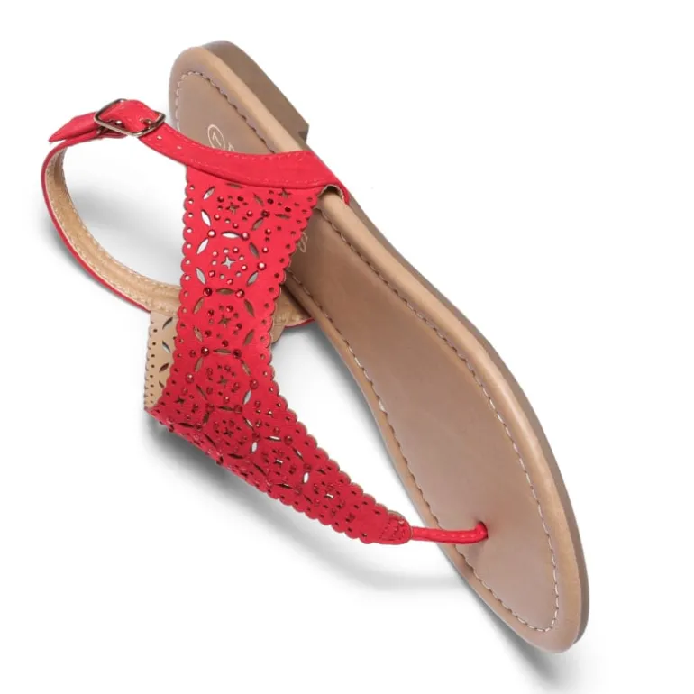 Cut Out Rhinestone Flat Sandals
