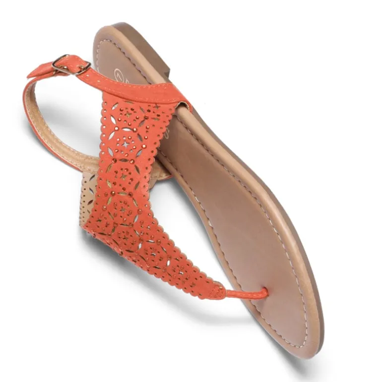 Cut Out Rhinestone Flat Sandals