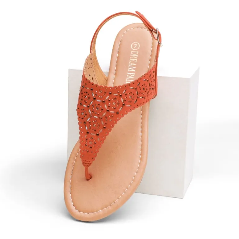 Cut Out Rhinestone Flat Sandals