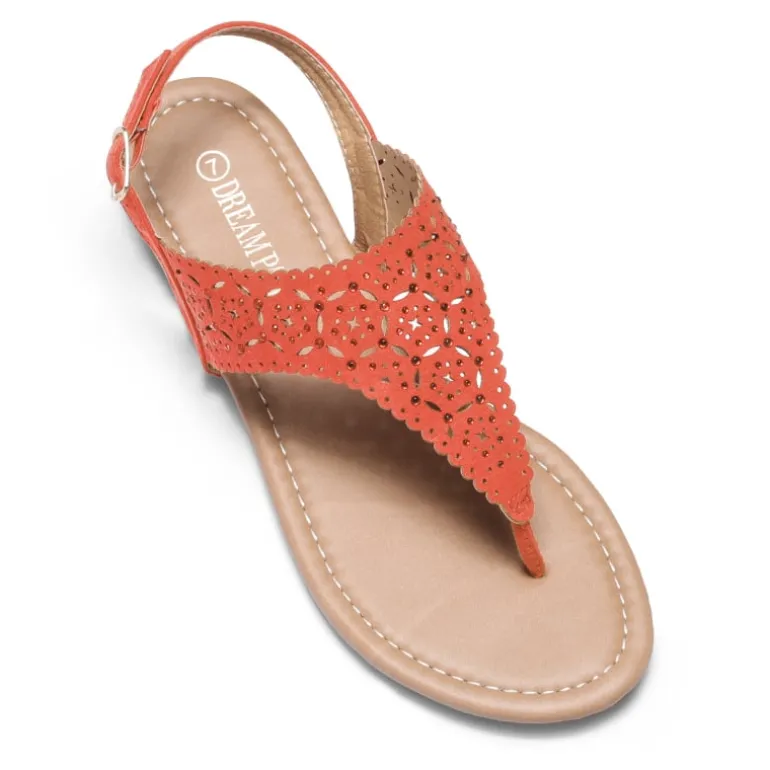 Cut Out Rhinestone Flat Sandals