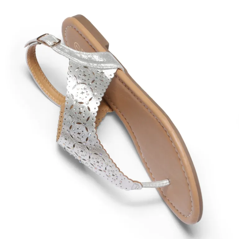 Cut Out Rhinestone Flat Sandals